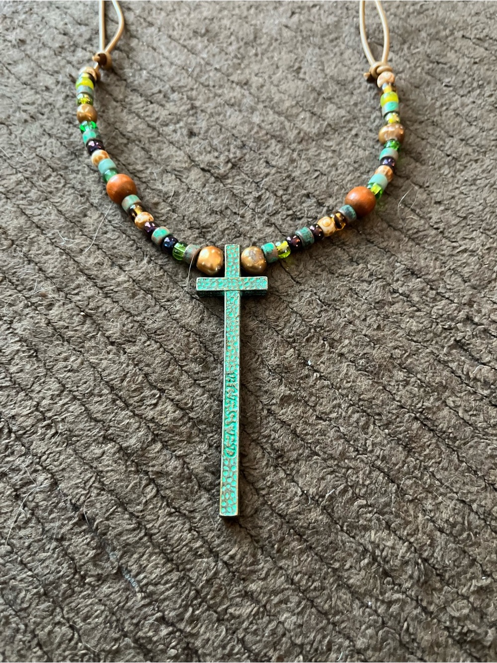 Turquoise Patina Cross Bead Necklace